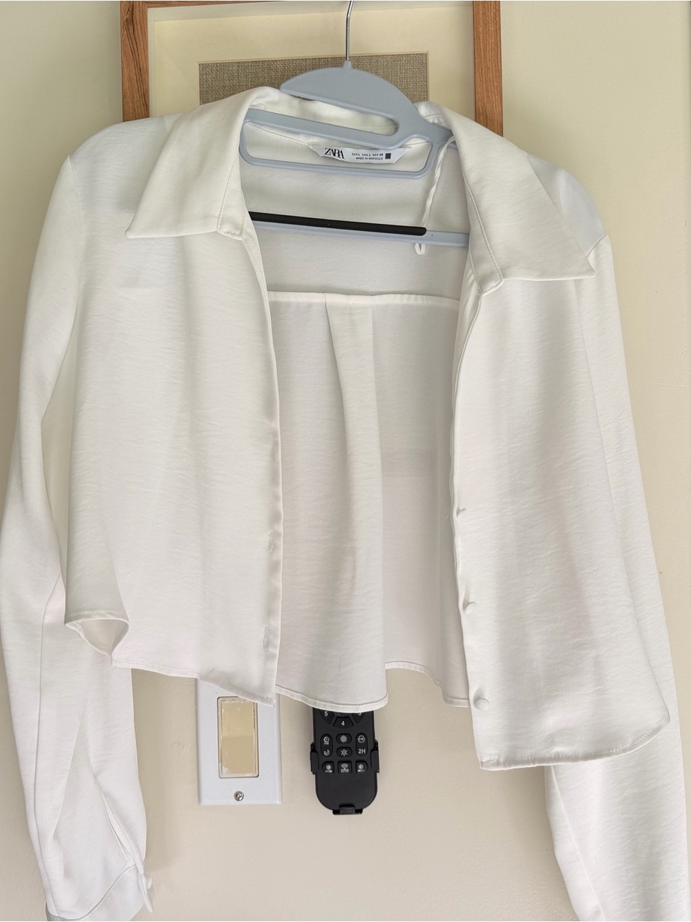 ZARA White Cropped Collared Button satin shirt